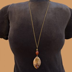 Tan Brown Flower Gemstone with Swirl Drop Tassel