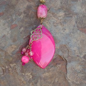 Peachblow Stripes Onyx Agate with Swirl Drop Tassel