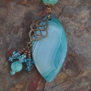 Blue Onyx Agate with Swirl Drop Tassel