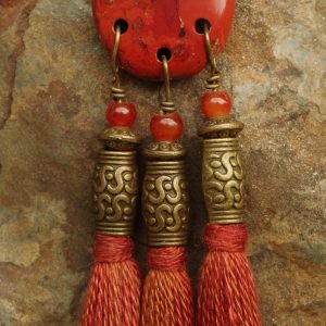 Red Jasper 3-hold drilled Gemstone Teardrop with Silk Tassel Necklace