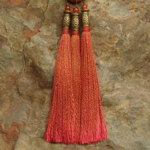 Red Jasper 3-hold drilled Gemstone Teardrop with Silk Tassel Necklace