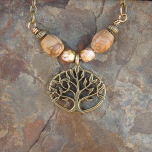 3 Necklace Set - Picasso Jasper Pendant & Tree Charm