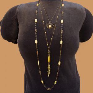 3 Necklace Set - Yellow Stripes Agate Tassel & Butterfly