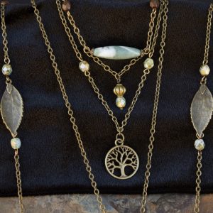 4 Necklace Set - Natural Dragon Blood Stone Pendant & Tree Charm