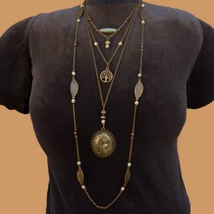 4 Necklace Set - Natural Dragon Blood Stone Pendant & Tree Charm