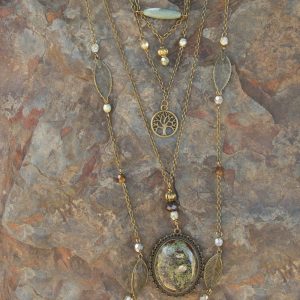 4 Necklace Set - Natural Dragon Blood Stone Pendant & Tree Charm