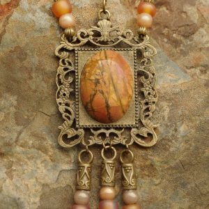 Picture Frame Picasso Jasper Cabochon Silk Tassel Necklace