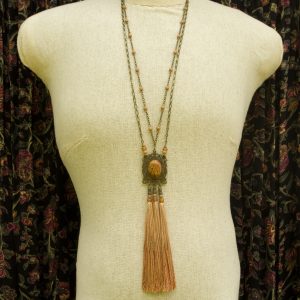 Picture Frame Picasso Jasper Cabochon Silk Tassel Necklace