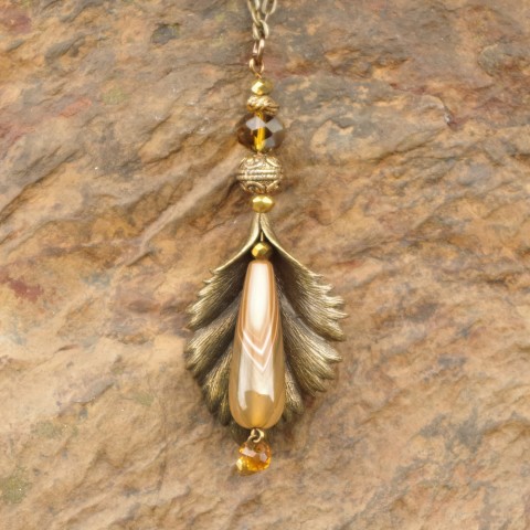 Beige Gemstone Bead Calla Lily Pendant