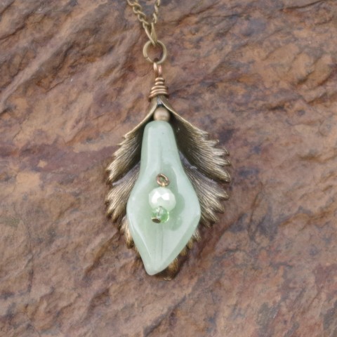 Green Aventurine Gemstone Calla Lily Bead Pendant