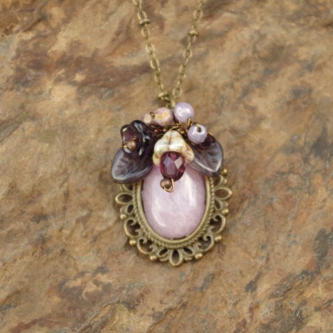 Lavender Blossoms Floral Gemstone Cabochon Pendant