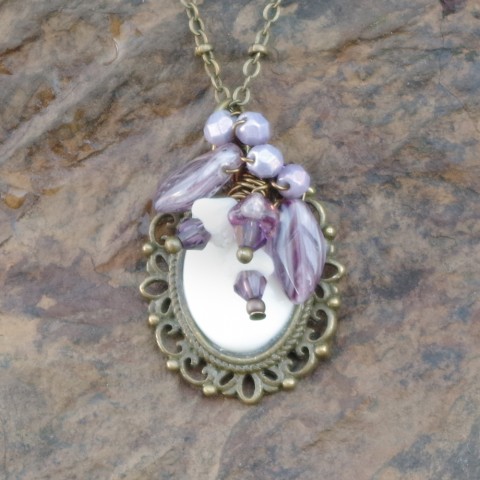 Pale Purple Blossoms Floral Gemstone Cabochon Pendant