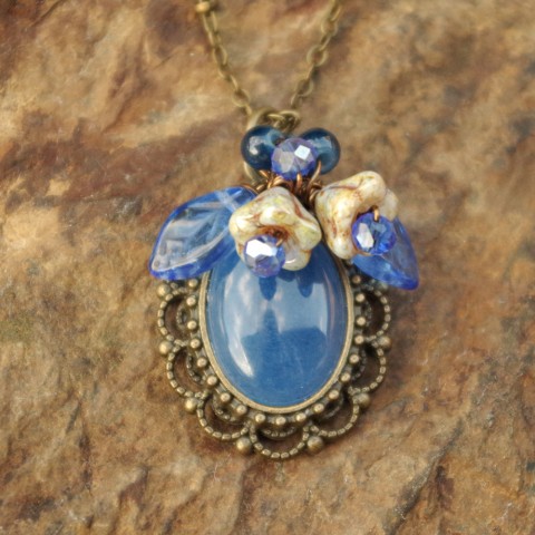 Bluebell Blossoms Floral Gemstone Cabochon Pendant
