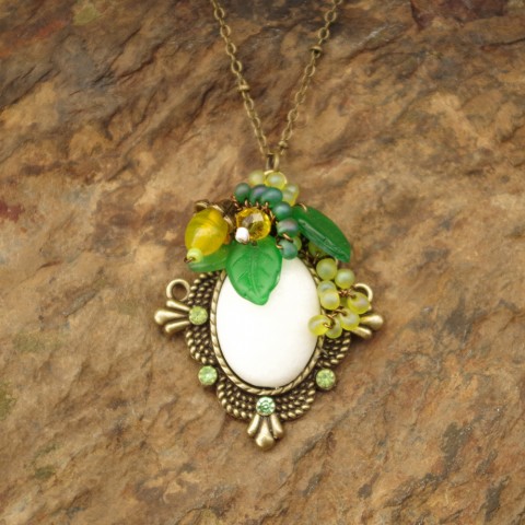 Lemon Yellow Blossoms Floral Gemstone Cabochon Pendant