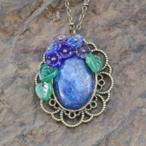 Forget-Me-Not Floral Gemstone Cabochon Pendant