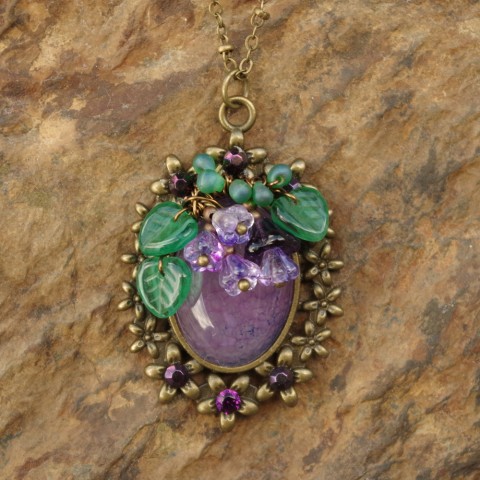 Violets Are Blue Floral Gemstone Cabochon Pendant