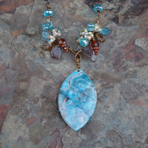Sky Blue Blossoms Floral Pendant Necklace