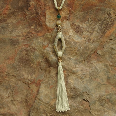 Africa Turquoise Gemstone Donut with Silk Tassel Necklace