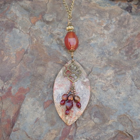 Tan Brown Flower Gemstone with Swirl Drop Tassel