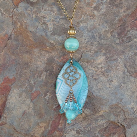 Blue Onyx Agate with Swirl Drop Tassel