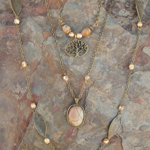 3 Necklace Set - Picasso Jasper Pendant & Tree Charm