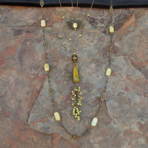 3 Necklace Set - Yellow Stripes Agate Tassel & Butterfly